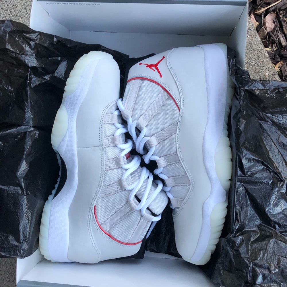 *Brand New/ DS Platinum Red Jordan 11s